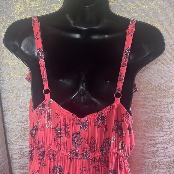 Torrid Coral Floral Print Ruffle Challis Tank Dress Size 2 - Picture 11 of 16